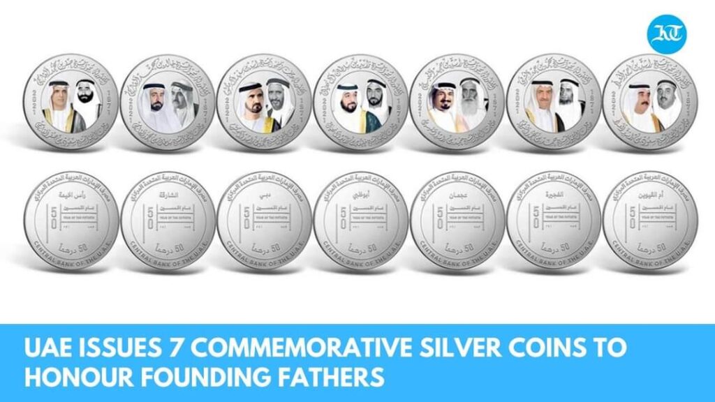 UAE ISSUES 7 COMMEMORATIVE SILVER COINS TO MARK THE YEAR OF THE 50TH, IN HONOUR OF THE FOUNDING FATHERS