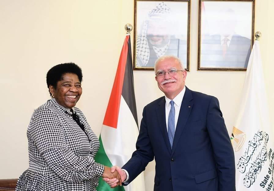 🇿🇦🇵🇸 Deputy Minister of International Relations & Cooperation of South Africa H.E. Candith Dlamini courtesy on the Minister of  Foreign Affairs and Expatriates of the State of Palestine H. E. Dr.  Riad Malki.