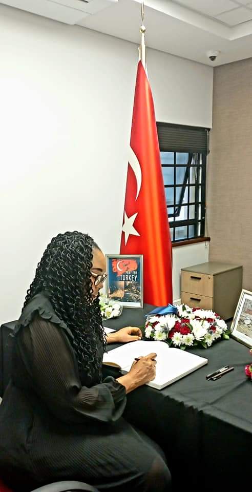 Signing the Book of Condolence for Victims of the Earthquake in Türkiye at the Embassy of Turkey in Pretoria.
