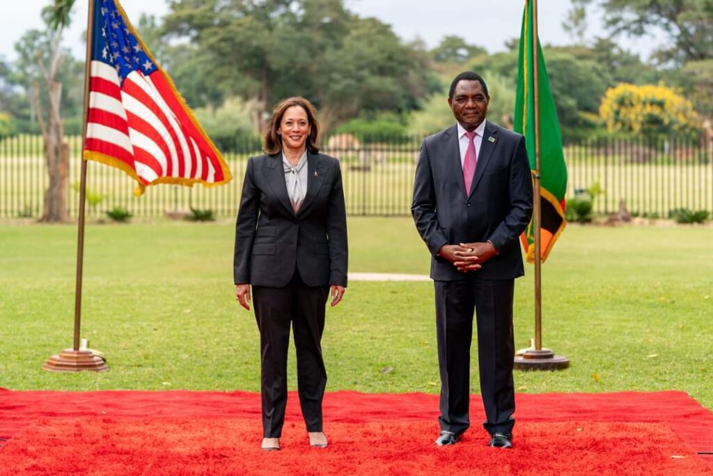 Mr. Hakainde Hichilema, President of the Republic of Zambia, hosts Ms. Kamala Harris, Vice President of the United States of America